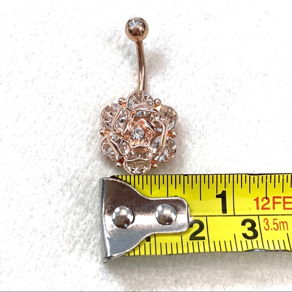 Rose Gold Crystal Gemstone Belly Button Ring - Picture 7 of 8